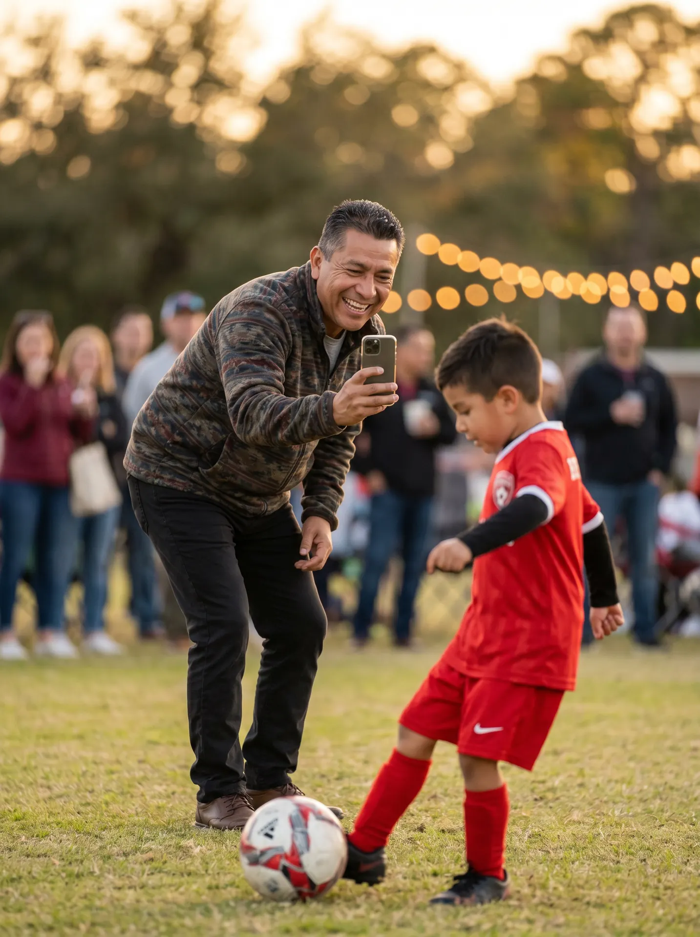 Pai acompanhando filho no futebol